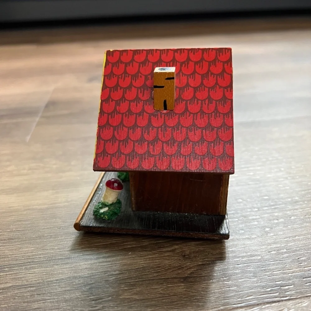Vintage Little Red Riding Hood Wood House Bank Coin Cottage- Germany circa 1940